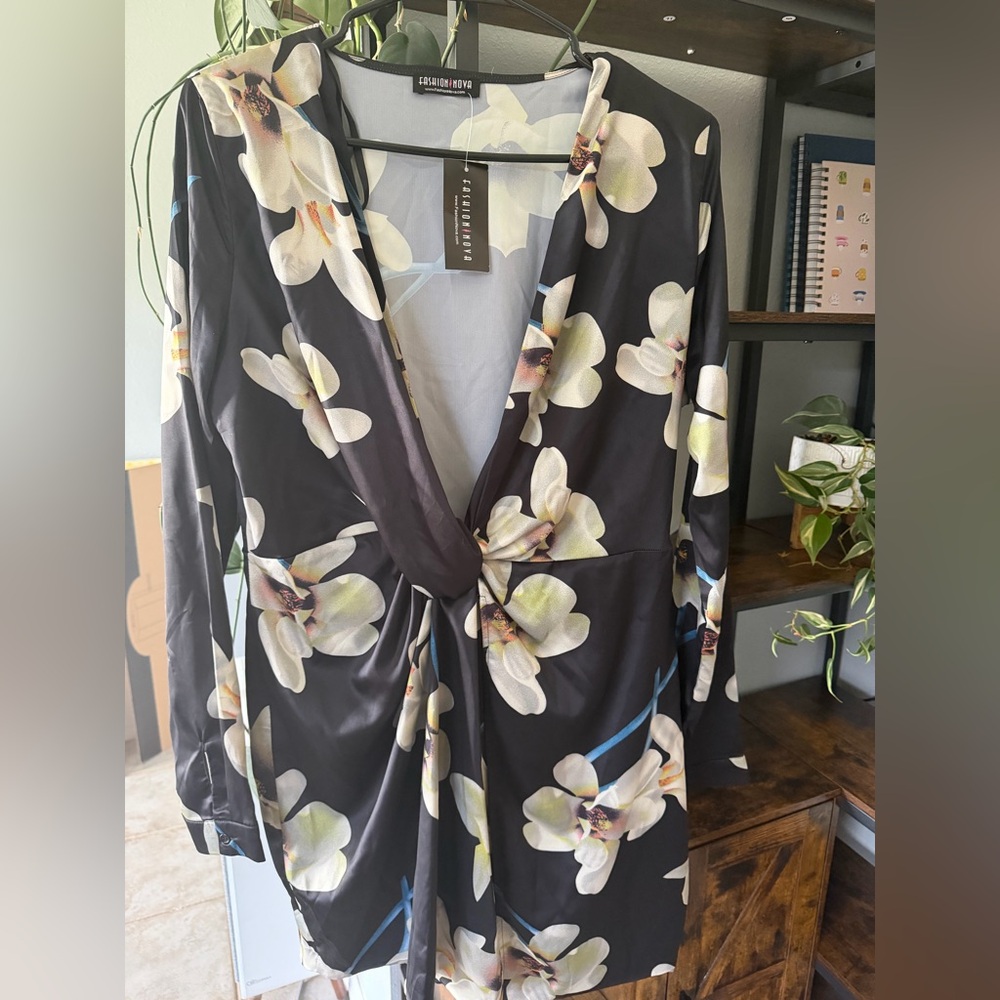 Fashion Nova Black Floral Mini Dress